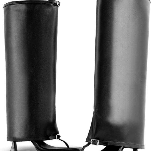 Women's Rubber Open Toe Boots Flip Flop Knee High Sandals Stiletto Heel - Picture 3 of 5